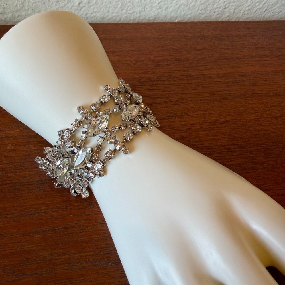 Vintage Kramer of NY Crystal Rhinestone Negative Space Pattern Bracelet 1960's